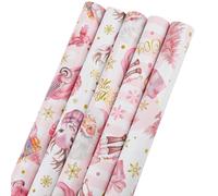 DIYASY Pink Christmas Wrapping Paper, 5 Styles Vintage Christmas Paper Xmas Present Wrapping Paper (17 Inches × 9.8 Feet - Single Pattern)