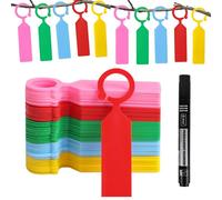 DIYASY Plant Labels with Ring, 100 Plant Tags with Permanent Marker Pen, Plastic Plant Markers & Labels for Outdoors Plants Greenhouse Accessories (5 Colors)