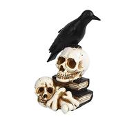 DIYASY Raven on Skull Halloween Decorations with LED Lights, Crow Perching On Skeleton Figurine, Glowing Statue for Halloween Party Tabletop Home Decor