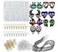 DIYBravo 131PCS Halloween Earring & Accessory Resin Moulds Kit - Horror Theme UV Resin Silicone Moulds with 20 Pairs of Hooks, 100 Keyrings, 10 Black Strings - Adults, Unisex, Gothic Style - Craft Kit