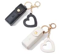 DIYBravo 2 pcs Lipstick Cases Keychain Chapstick Case Holder Lip Balm Sleeves Pouch with Mirror Heart Shaped, Portable Leather Lip Gloss Mini Bags Stocking Stuffers (black+white)