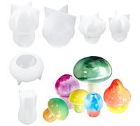 DIYBravo 6 PCS Mushroom Epoxy Resin Moulds Silicone Moulds Art Molds for Home Decoration Cake Decorating Candle Making