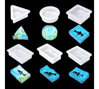 DIYBravo 6 Pcs Water Ripple Resin Mould Cube Square Triangular Rectangular Ocean Wave Resin Moulds Resin Earring Mould Round Pendant Epoxy Silicone Moulds UV Resin Necklace Keychain Mold Craft