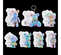 DIYBravo 7 Pcs Resin Silicone Bear & Astronaut Moulds - Mini Key Chain, 3D Ornament & UV Epoxy Moulds for Home & Car Decor