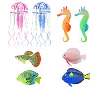 DIYBravo 8 Pieces Artificial Aquarium Fish Tank Decorations Ornaments Plastic Lifelike Floating Fake Fish Jellyfish Seahorses Multicolor Beta Decor Accessories for Fish Tanks and Aquariums
