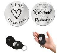 DIYBravo Pocket Hug Token Keychain Encouragement Inspirational Gift for Women Men Long Distance Relationship Keepsake Stainless Steel Double Sided with PU Case (You are Awesome)