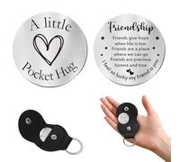 DIYBravo Pocket Hug Token Keychain Encouragement Inspirational Gift for Women Men Long Distance Relationship Keepsake Stainless Steel Double Sided with PU Case (Friendship)