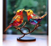 DIYBravo Stained Birds on Branch Decor Acrylic Bird Desktop Ornament Colorful Bird Statue with Base Birds Animal Figurines for Indoor Home Office Tabletop Decorations (A)