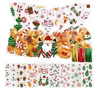 DIYDEC 120pcs Christmas Cellophane Candy Bags, Clear Xmas Sweet Goodies Treat Cellophane Bags Santa Claus Snowflake Party Gift Bags with Twist Ties for Christmas Party Supplies