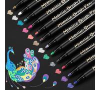 DIYDEC 12pcs Metallic Marker Pens, 12 Colors Fine Tip Metallic Paint Pens Acrylic Paint Marker for Black Paper Scrapbook Gift Card Making