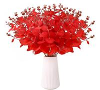 DIYDEC 18Pcs Christmas Artificial Flowers 2 Styles Red Xmas Eucalyptus Stems for Table Centerpieces Faux Eucalyptus Leaves Branches for Christmas Tree Home Party Decoration