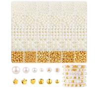 DIYDEC 2680pcs Pearl Beads for Jewelry Making, 4/6/8/10 mm Round Plastic Pearl Beads Imitation Dyed Faux with Gold Spacer Bead for DIY Bracelets Jewelry Making