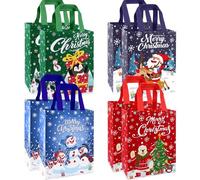 DIYDEC 8pcs Christmas Tote Bags, Reusable Small Christmas Shopping Bags Non-woven Waterproof Xmas Grocery Treat Wrapping Bag with Handles for Xmas Party Favor Bags