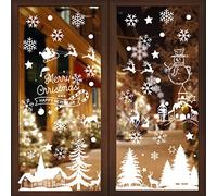 DIYDEC 9 Sheets Christmas Snowflakes Window Clings, Christmas Tree Snowman Reindeer Window Decals for Winter Glass Christmas Window Decoration