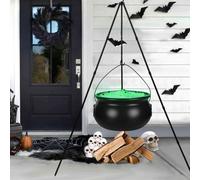 DIYDEC Halloween Witches Cauldron, Plastic Black Large Witch Bowl on Tripod with Light for Halloween Indoor Outdoor Decoration