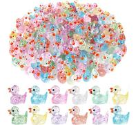 DIYDEC Pack of 100 Mini Ducks Resin, 12 Colours Mini Duck Figures, Miniature Glitter Ducks, Small Colourful Ducks for Decoration of Miniature Landscape Gardens, Bonsai, Fish Tanks and Aquariums