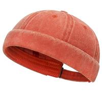 DIYDECAL Classic Vintage Sailor Brimless Docker Cap, No Brim Beanie Hat for Mens, Orange, One size