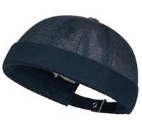 DIYDECAL Mens Mesh Brimless Cap,Summer Skullcap Docker Beanie Hat Navy Blue