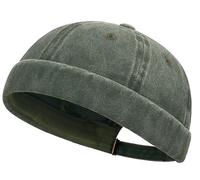 DIYDECAL Vintage Washed Cotton Sailor Docker Cap for Men, Brimless Skull Cap with Classic Retro Style Dark Green