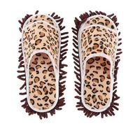 DIYEAH 1 Pair Mop Slippers - Lazy Floor Cleaning Open-Toe Mopping Slippers - Leopard Print Washable Chenille Shoes for Bedroom 38-41 Size