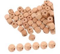 DIYEAH 100pcs Beech Square Beads Jewelry Wood Faceted Beads Unfinished Wood Craft Breads with Holes Cube Spacers Blocks Beige