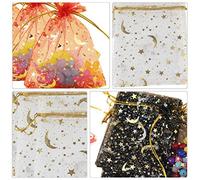 DIYEAH 100pcs Organza Bags with Star Moon Pattern Drawstring Favor Pouches Lightweight Cloth Bags for Weddings and Parties, Easy to Use Assorted Colour Mesh Pouches Random Color