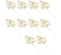 DIYEAH 10pcs Christmas Glitter Leaves Artificial Fern Leaf Ornaments for Holiday Decorations Gold Glittered Fake for Wreaths and Christmas Tree Filler