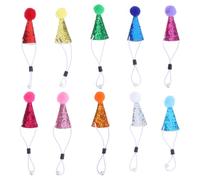 DIYEAH 10pcs Mini Party Hats for Stuffed Animals Figures Toys Cute Cake Cone Birthday Party Hats With Pom Poms for Stuffed Animals Pets Baby Accessories