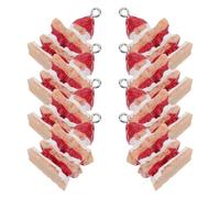 DIYEAH 10pcs Resin Strawberry Cake Keychain Charms Cute Lifelike Multilayer Strawberry Cream Dessert Charm for Jewelry and Keychains