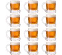 DIYEAH 12 Pcs Mini Beer Mug Shot Glasses for Miniature Gathering 30ml Clear Mini Glasses Mug Shot Cups Novelty Beer for Home Pub Games
