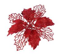 DIYEAH 12 Pcs Red Glitter Poinsettia Flowers with Hollow Design and Clip-on Feature, Artificial Christmas Ornament for Candle Centerpieces and Garland Decoration on Christmas Eve