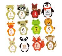 DIYEAH 12 Sheets Monthly Milestone Stickers with Various Animal Designs Self Adhesive Newborn Belly Decals for Photo Props Reusable and Gentle Clothes