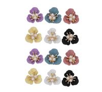 DIYEAH 12pcs Pearl Flower Nail Charms Decorative Nail Stickers 3-Petal Design Mixed Colors Black Purple White Gray Blue Yellow Pink DIY Manicure Accessories