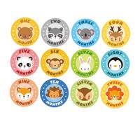 DIYEAH 12PCS Round Milestone Stickers for Newborn Photography Animal Pattern Self Adhesive Belly Stickers to Track Growth for Showers and First Year Memories