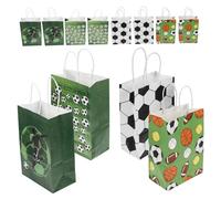 DIYEAH 12Pcs Soccer Bags Reusable Football Party Favors with Handles Stylish Kraft Goody Bags for Birthdays Sports Events Celebrations Vibrant Soccer Design