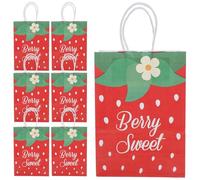 DIYEAH 12pcs Strawberry Tote Bags with Handles, Cute Strawberry Design Paper Goodie Bags for Boys and Girls’ Birthday Party Favors and Baby Shower Treats, Red Fruit Theme Party Supplies