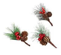 DIYEAH 15pcs Artificial Christmas Mini Pendent Set Red Berries and Pine Needles, Snowflake Pine Ornaments for Christmas Tree Decoration