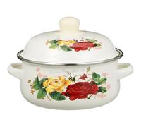 DIYEAH 18cm Enamel Stockpot Lid, Vintage Double-Handle Binaural Soup Pot for Home Cooking, Multi-Functional Sturdy Enamel Cooking Pot Suitable for Stove Top