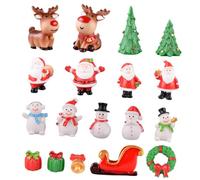 DIYEAH 18pcs Christmas Micro Landscape Ornament Set Resin Snowman, Santa Claus, Miniature Xmas Tree Figurines and Bells for Holiday Table Decor and Festive
