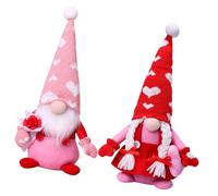 DIYEAH 2 Pcs Adorable Faceless Gnome Dolls with Rose Heart, Decorative Valentine’S Day Couple Figurines for Home Décor, Collectible Dwarf Ornaments Set