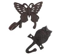 DIYEAH 2 Pcs Vintage American Country Style Wrought Iron Animal Wall Hooks Butterfly and Owl Decorative Iron Hooks for Home Garden Bar Wall Hanger