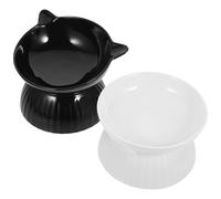 DIYEAH 2 Sets of Elevated Cat Feeding Bowls with Ceramic Bowls and Non-slip Pp Base for Cats and Kittens Ergonomic Design Suitable for Indoor Feeding and Decoration