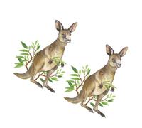 DIYEAH 2 Sheets Animal Wall Decals with Cartoon Kangaroo and Green Plant Design, PVC Material, Easy and Safe to Use, for Wall Scene Decoration in Bedroom