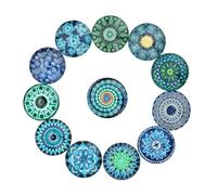 DIYEAH 20pcs Round Glass Stickers Blue Patterned Mixed Tiles for DIY Handmade Jewellery Making Supplies Accessories for Crafts and Vase Decoration Random Color