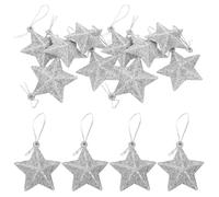 DIYEAH 24pcs 5cm Silver Glitter Star-Shaped Christmas Tree Ornaments, Xmas Elements Pendants Set Delicate Hanging Decor for Holiday Tree Decoration Random Style