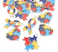 DIYEAH 24pcs Alloy Autism Charms Puzzle Shapes DIY Pendants Creative Assorted Color for DIY Project and Decoration Anywhere