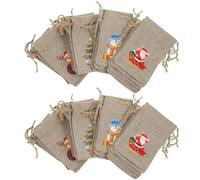 DIYEAH 24pcs Christmas Drawstring Bag Linen Candy and Chocolate Pouch with Double Drawstring for Party Favors, Carrying to Neighbor's House