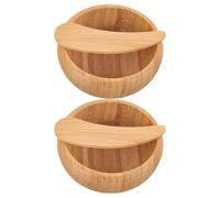 DIYEAH 2pcs Bamboo Facial Mask Bowls with Integrated Lid Design and Spoon, Khaki Skin Care Mixing Bowls for Evenly Blending Ingredients, for Home Use and Travel Beauty Mask Mixing Tool