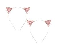 DIYEAH 2pcs Cat Ear Headband for Women with Colorful Crystals, Comfortable Non Slip Metal Hair Bands, Lightweight Stylish Hair Accessories for Party the Go