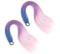 DIYEAH 2pcs Colored Braid Wig Ponytail Holder Rings Elastic Hair Ties for Long Synthetic Braided Hair Extensions in Blue Purple and Pink Suitable for Styling and Daily Use